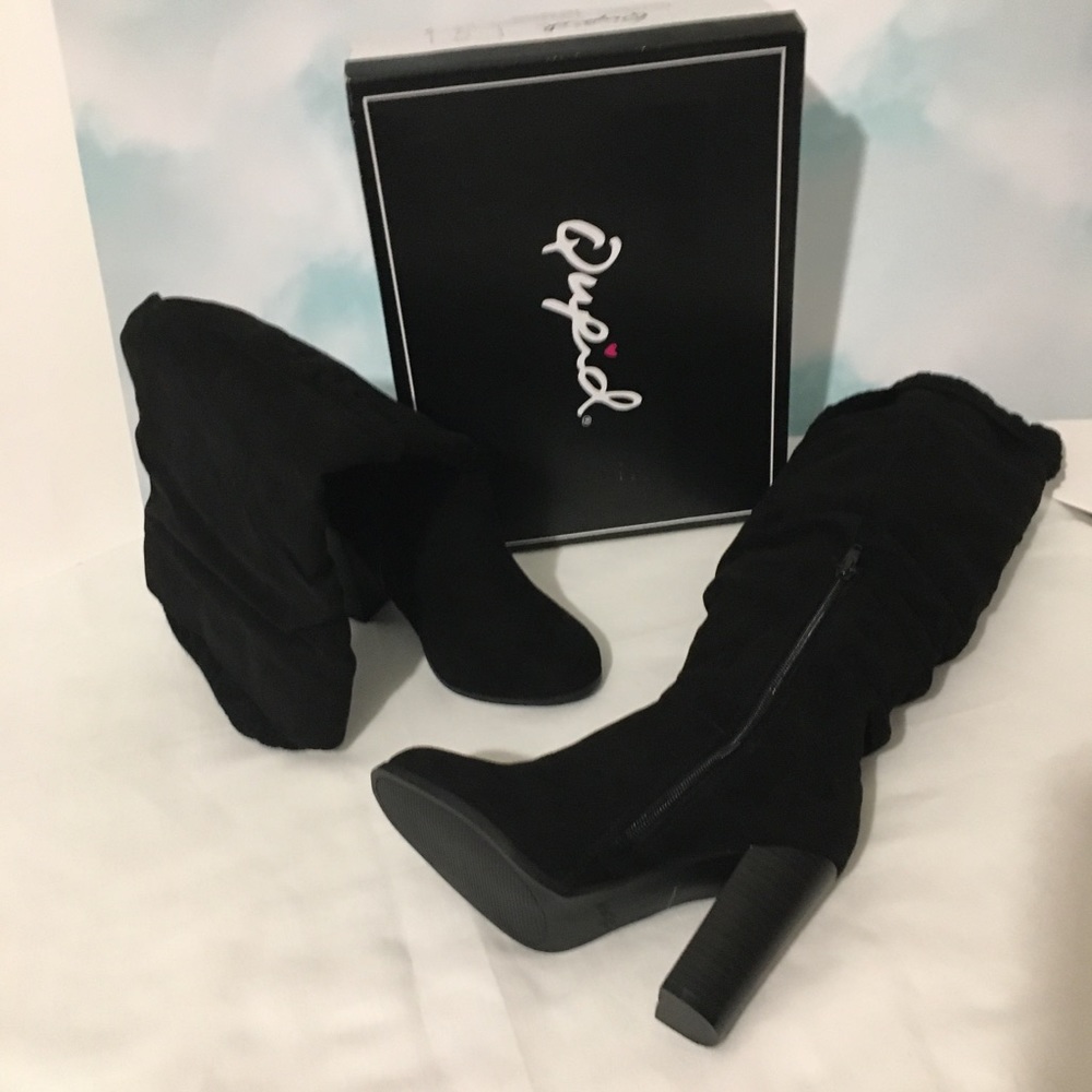 πHost Pickπ Qupid Black Suede Knee High Boots w/Cuff New/Box - Picture 5 of 8